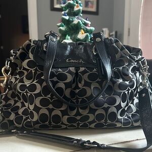Coach Black and Gray Signature Shoulder Bag